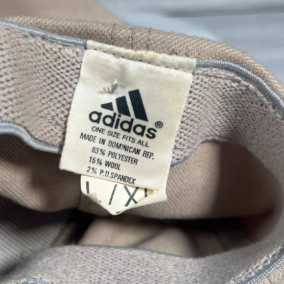 Adidas Dad Hat Size L/XL Tan Khaki Baseball Cap Navy Logo Embroidered Wool Blend - Picture 3 of 9